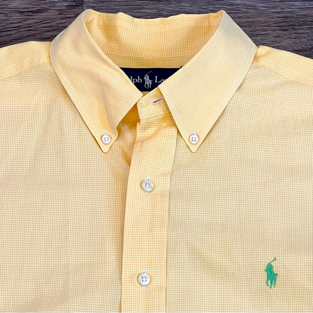 Ralph‎ Lauren Men's Classic Fit Yellow White Short Sleeve Button Down Oxford XL